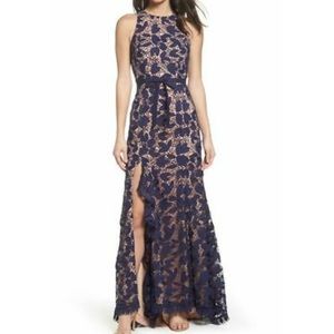 Jarlo petal lace gown with a slit